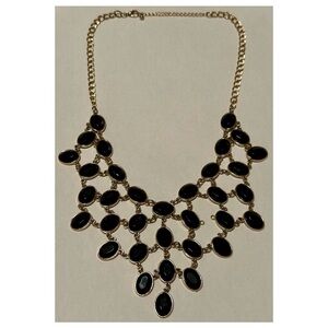 Bold Black Gold Bib Statement Necklace Layered Oval Enamel Elements Stylish